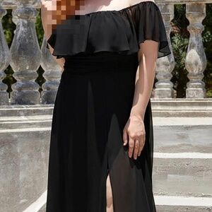 NWT Ever Pretty, Black Chiffon off-the-shoulder bridesmaid dress 16W/2XL